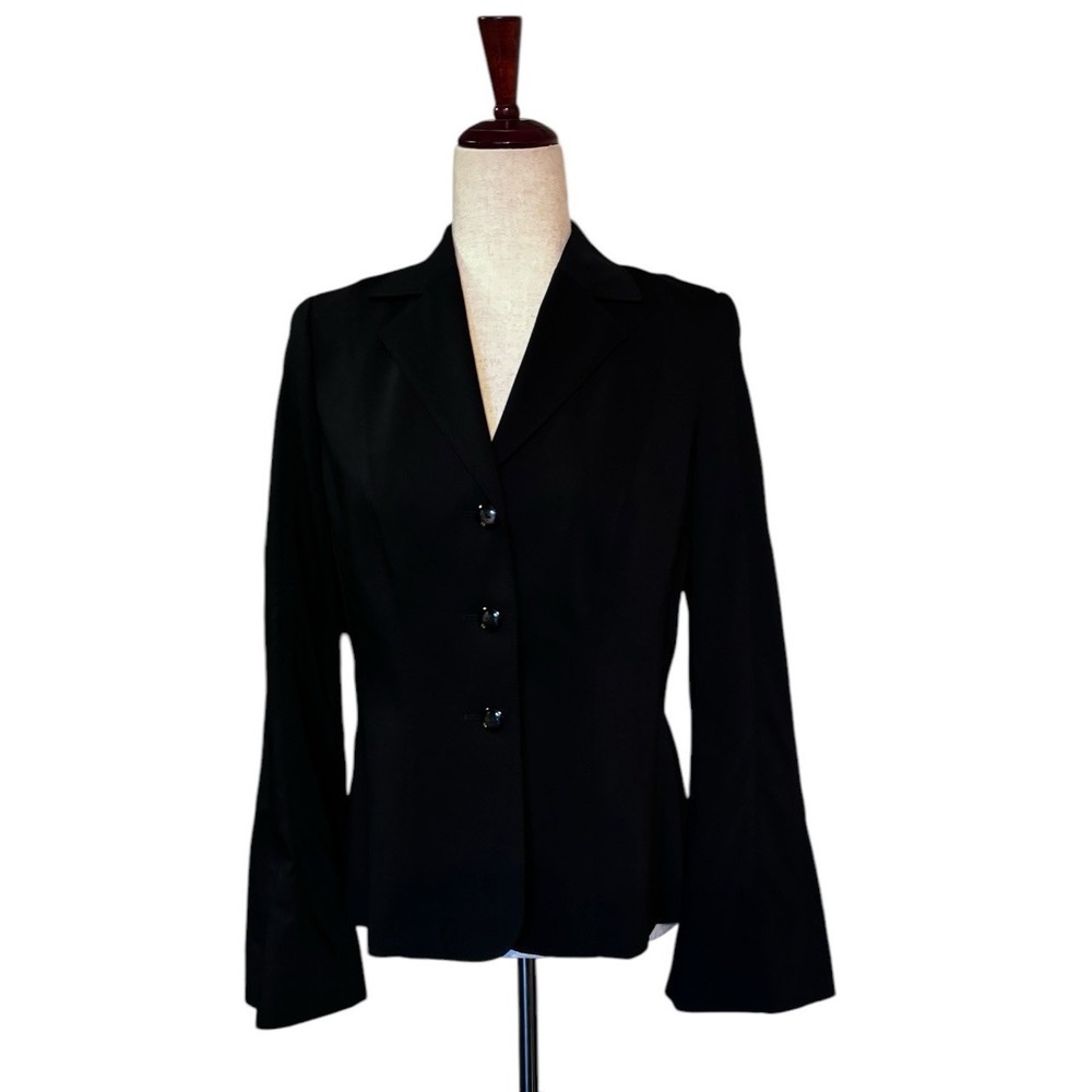 Escada Black Wool Flare Sleeve Three Button Blazer Jacket‎ Women's 38 Medium